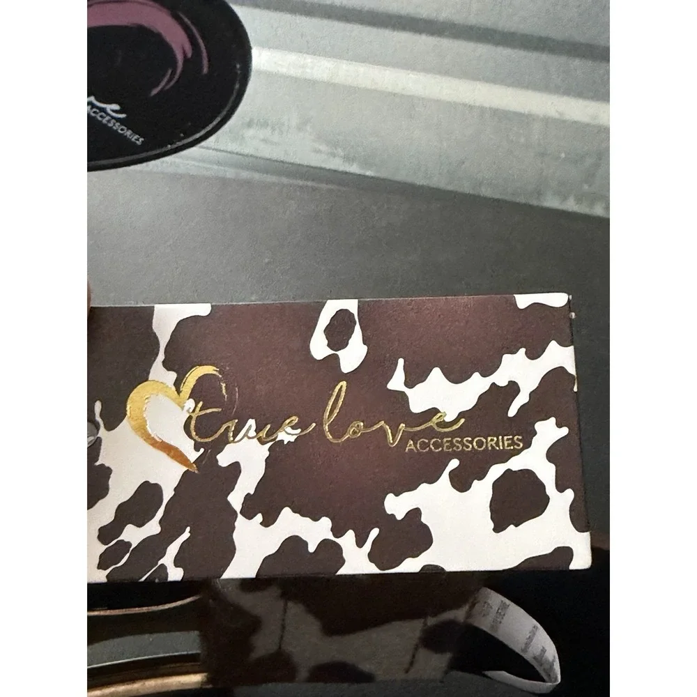 True Love  Cow Print Leather Calf Hair Textured Wide Gold Buckle Belt S